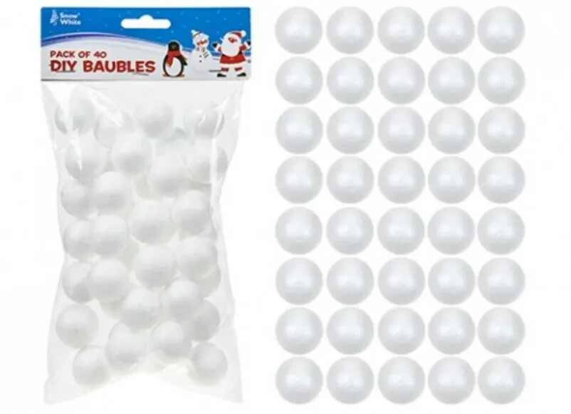 Pack Of 80 Christmas Decorations Polyfoam Polystyrene White DIY Baubles 2.6cm