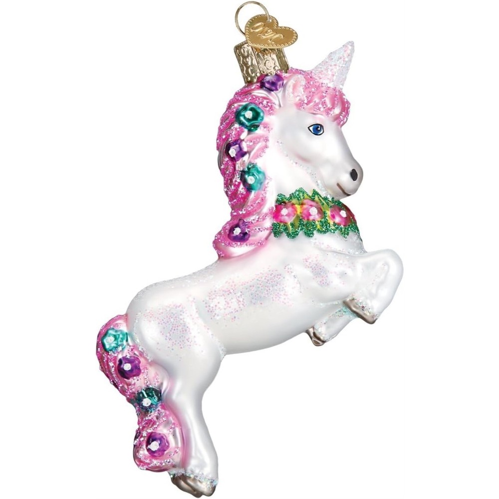 Old World Christmas Prancing Unicorn Glass Ornament with Free Gift Box
