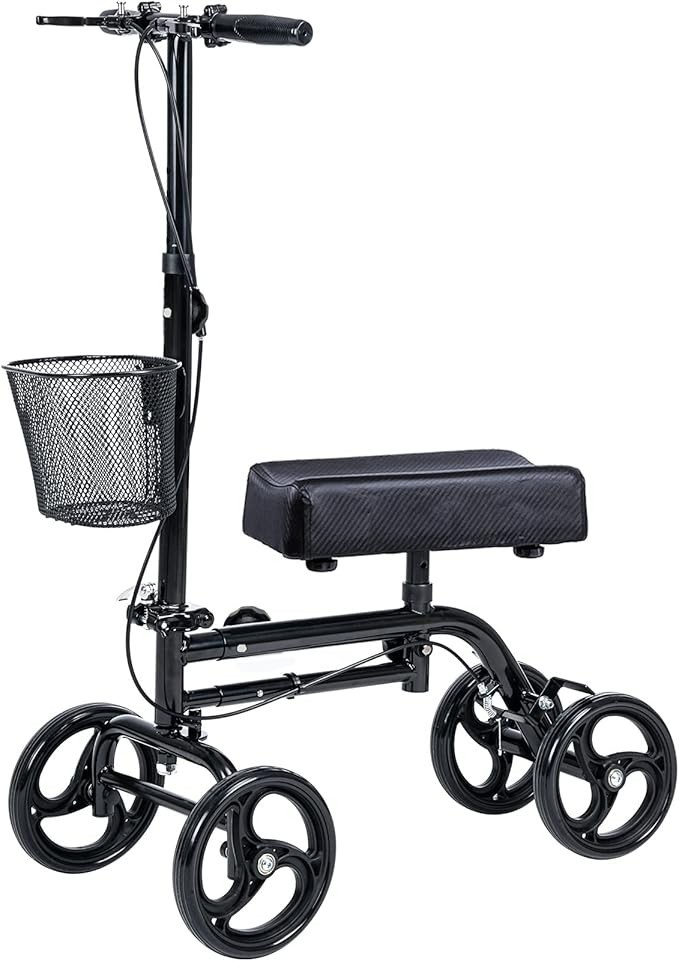 WINLOVE Black Steerable Knee Walker Scooter with Basket and Dual Brakes