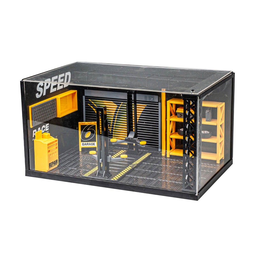 1/24 LED Lighting Alloy Assemble Diorama Garage Model Car Repair Workshop Scene