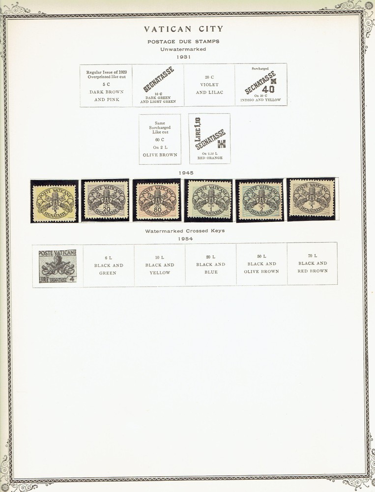 Vatican City Postage Due stamps 1945 Set of 6 album mounted unhinged