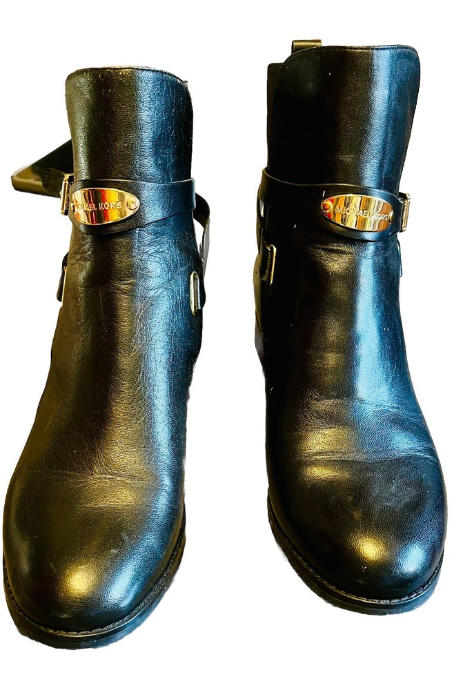 Michael Kors Black Leather Buckle Ankle Boots Women Size 9 Medium