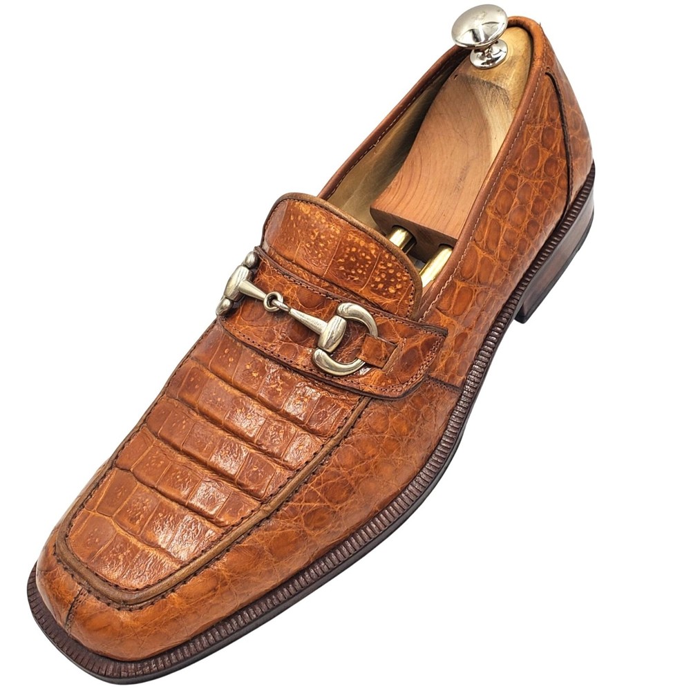 Italy Forli Men's Size 11.5 Brown Genuine Crocodile Horse Bit Loafer Dress Shoes