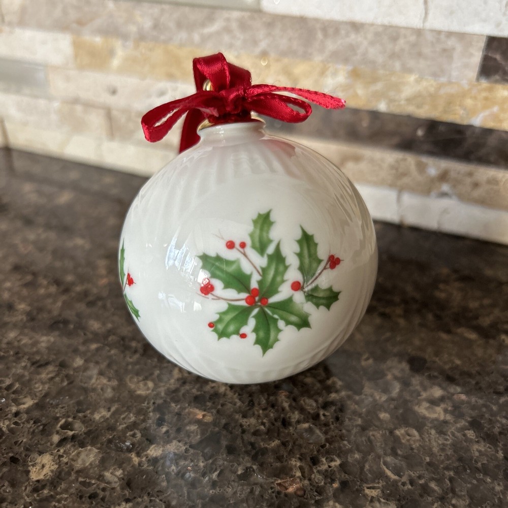 Vintage Lenox Porcelain 1988 Holiday Holly Berries Ball Christmas Ornament