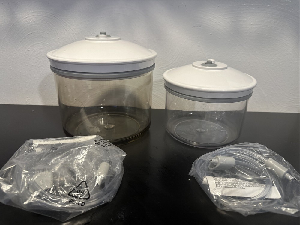 Foodsaver Vacuum Canister Set LOT 25oz & 50oz CLEAR & SMOKED LIDS + HOSES