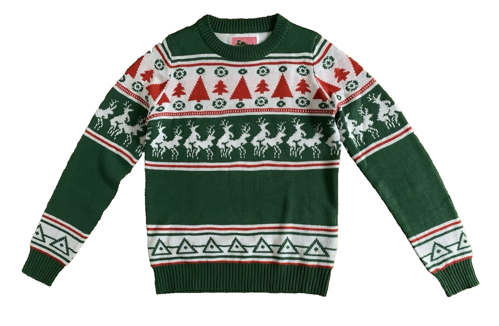TIPSY ELVES Green Knit Ugly Christmas Jumper Sweater Reindeer Festive SMALL NEW