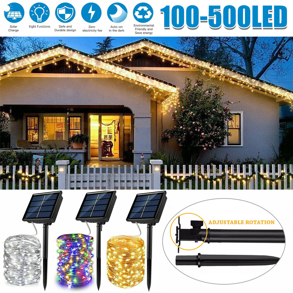 100-500 LED Solar Fairy String Light Copper Wire Outdoor Waterproof Garden Decor