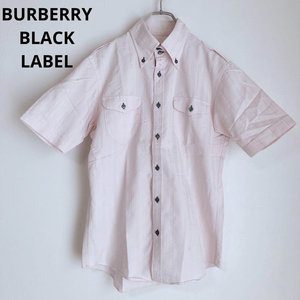 Burberry Black Label Short Sleeve Shirt Light Pink Men Size 2/S-M Used STAIN