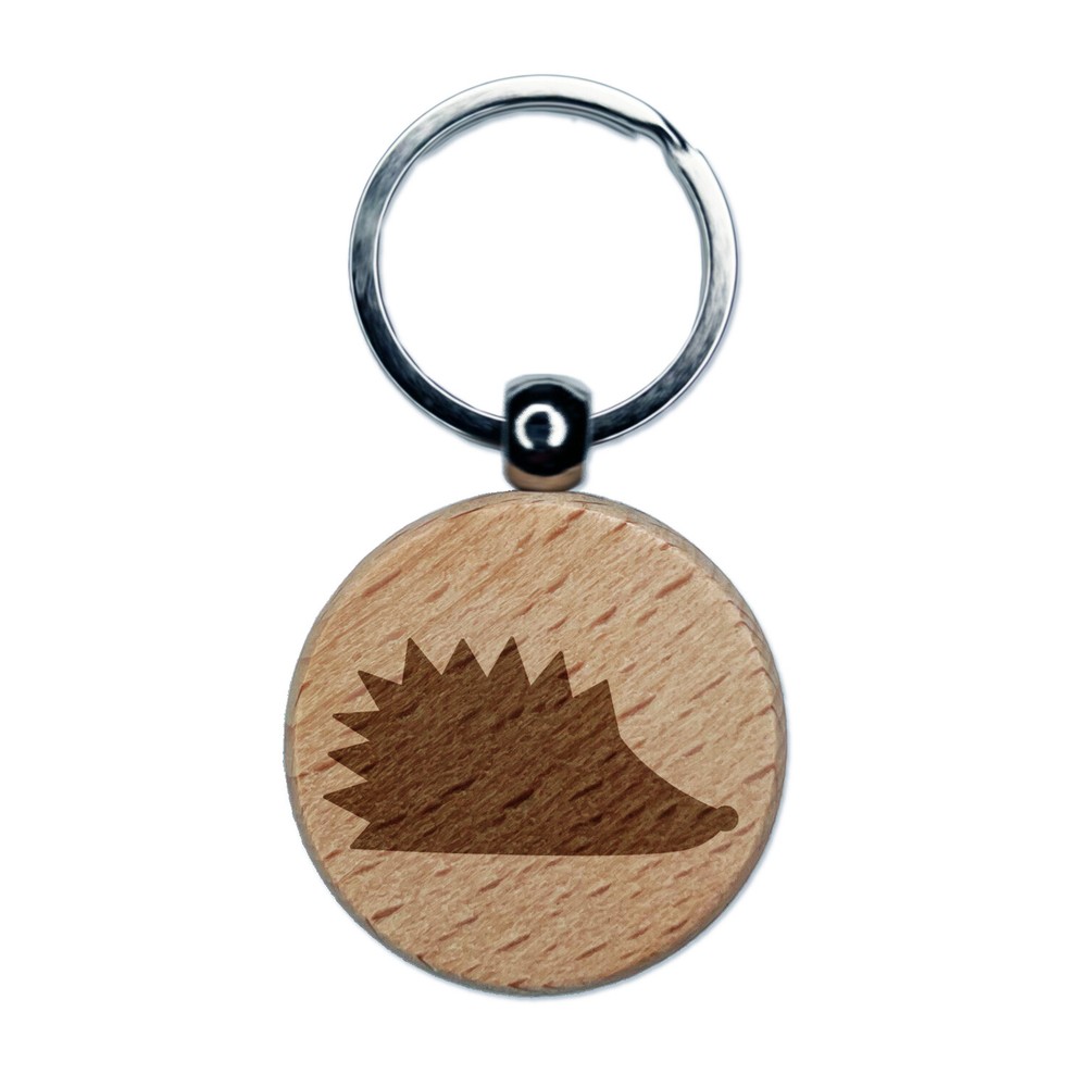 Hedgehog Profile Solid Engraved Wood Round Keychain Tag Charm