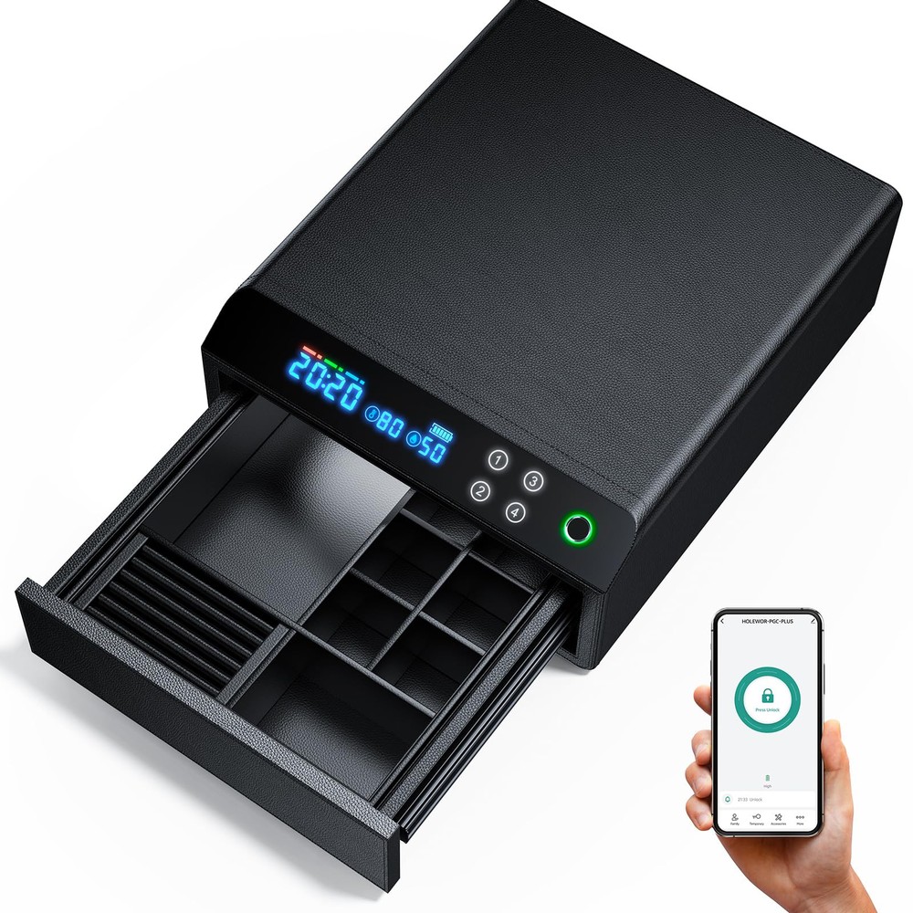 Jewelry Safe, Slide Out Biometric Gun Safe for Handgun Quick Access Bluetooth...