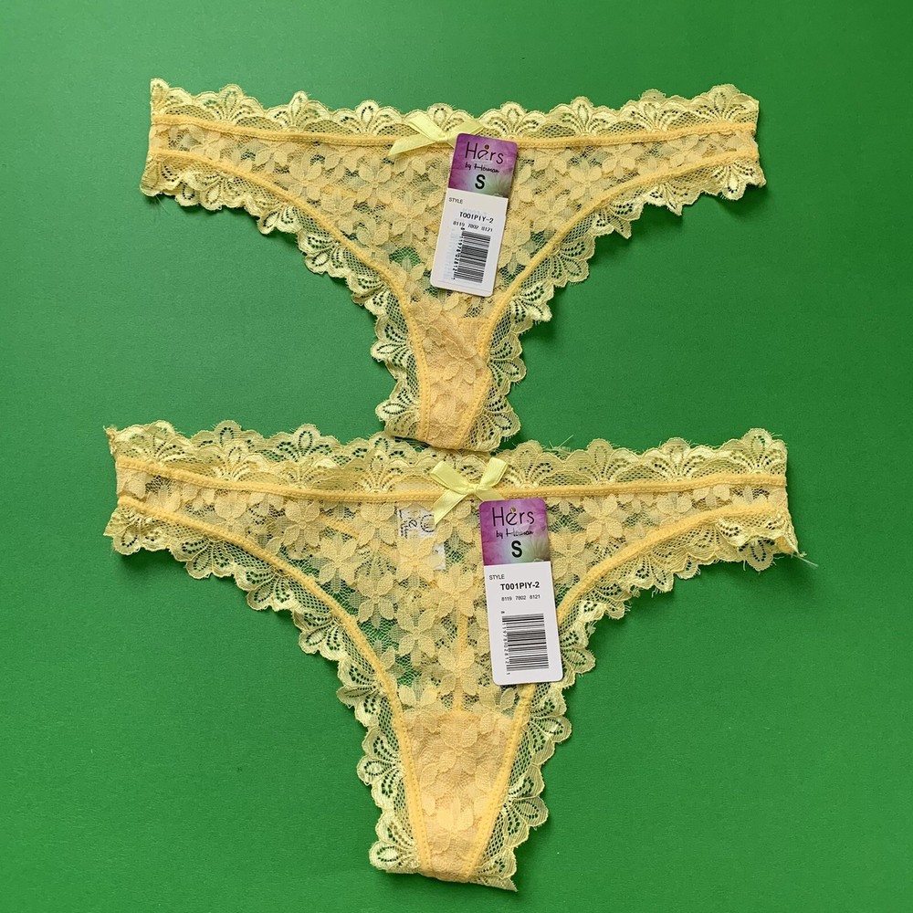 2 Hers  By Herman Lace Thongs  Yellow Floral Size Small Scalloped Edges New