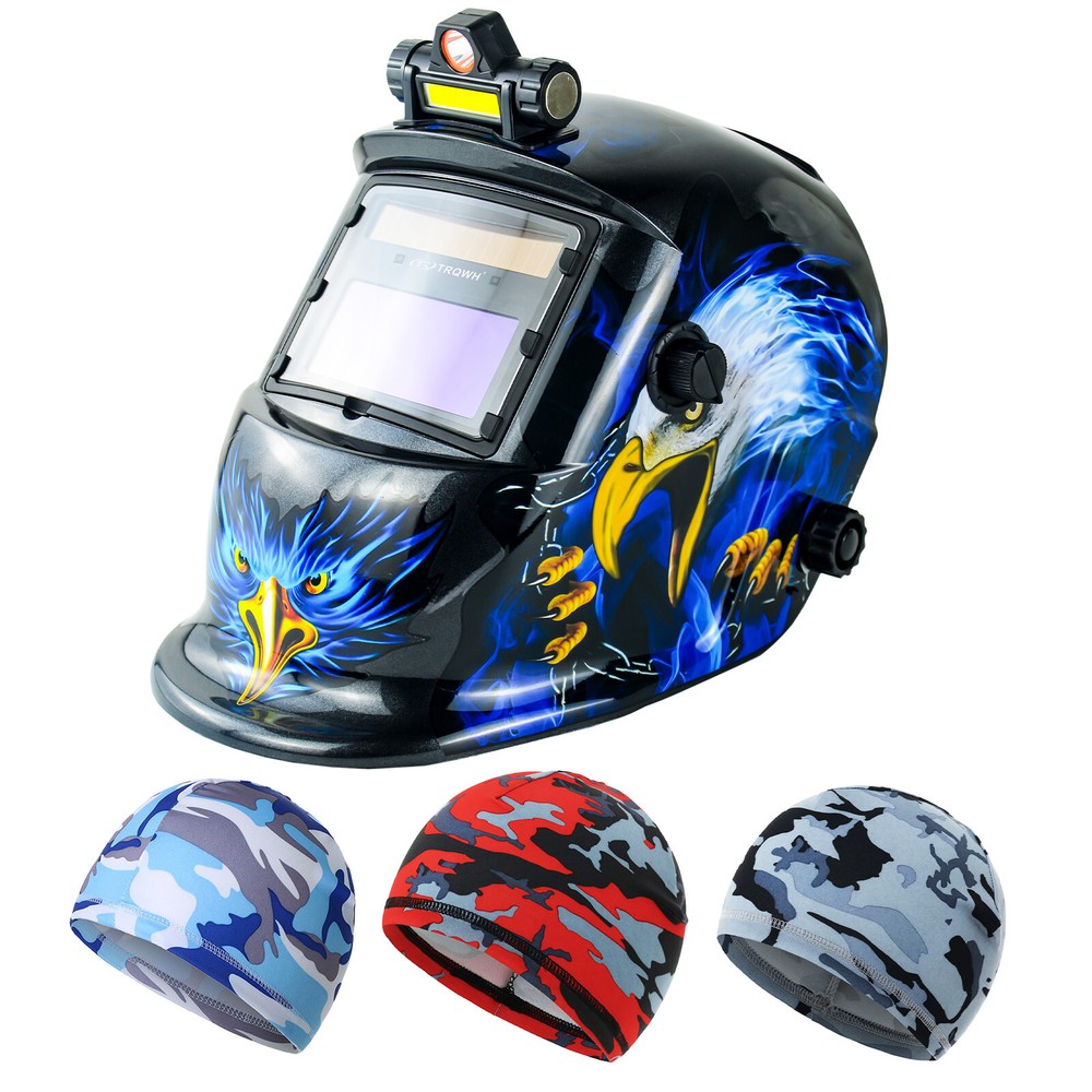TRQWH Welder Helmet Auto Darkening Solar True Color 2 Arc Sensor & Welder Caps