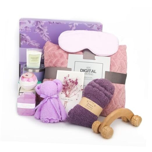 Spa Cozy Gifts Basket for Women - 11pcs Kit Her Friends New Mom Birthday, Best