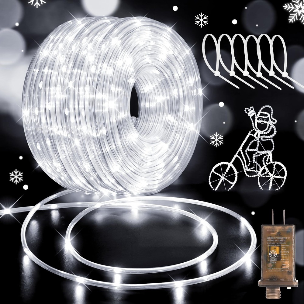 LED Rope Lights 197FT Waterproof Rope Light 600 LED Flexible Tube Lights Plug...