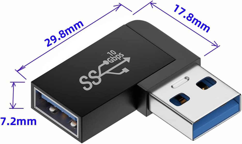 10Gbps USB 3.0 Male to Female 90-Degree Extension Adapter for Power Data Video