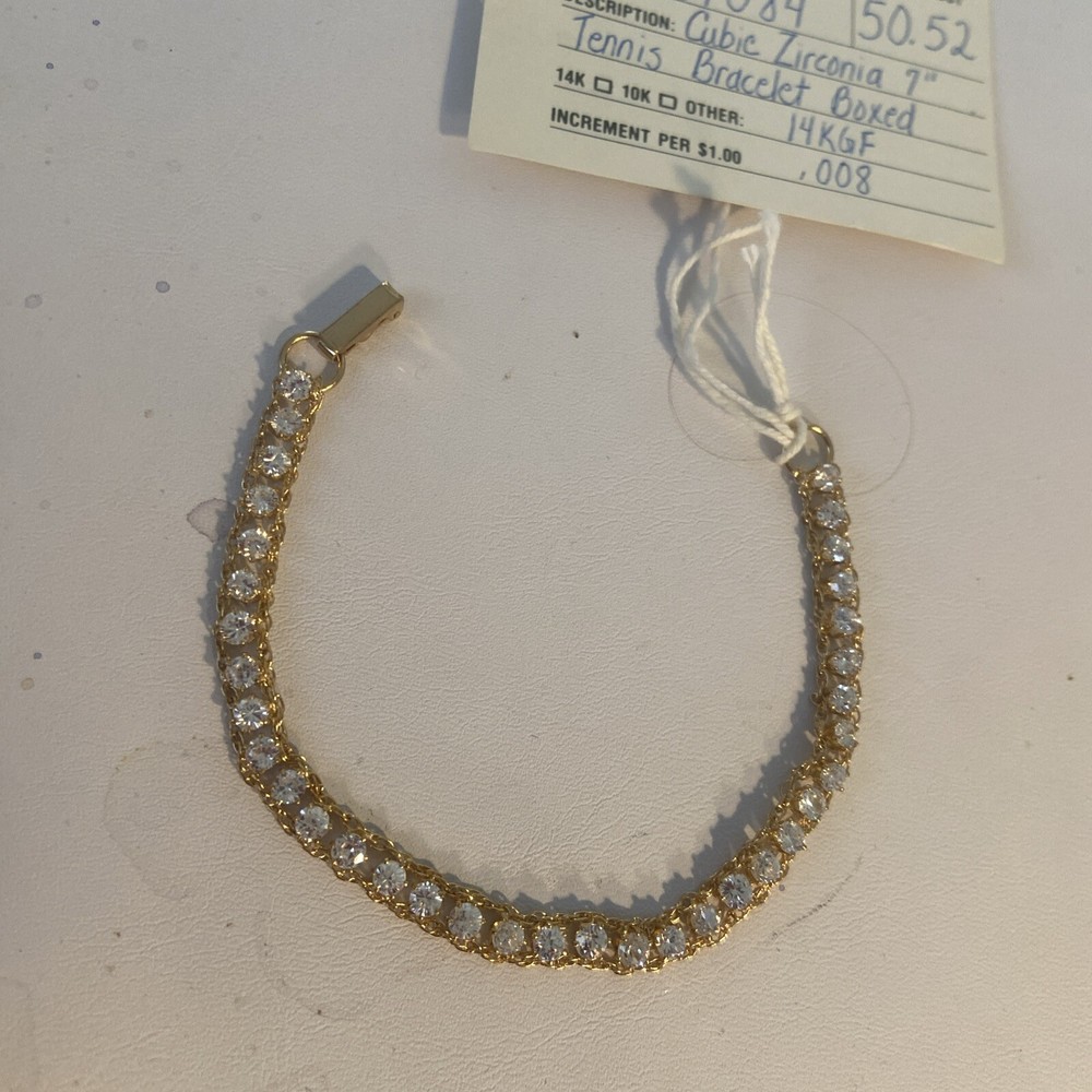 VTG Dansal CZ 14k Gold Filled Tennis Bracelet New Old Stock 7