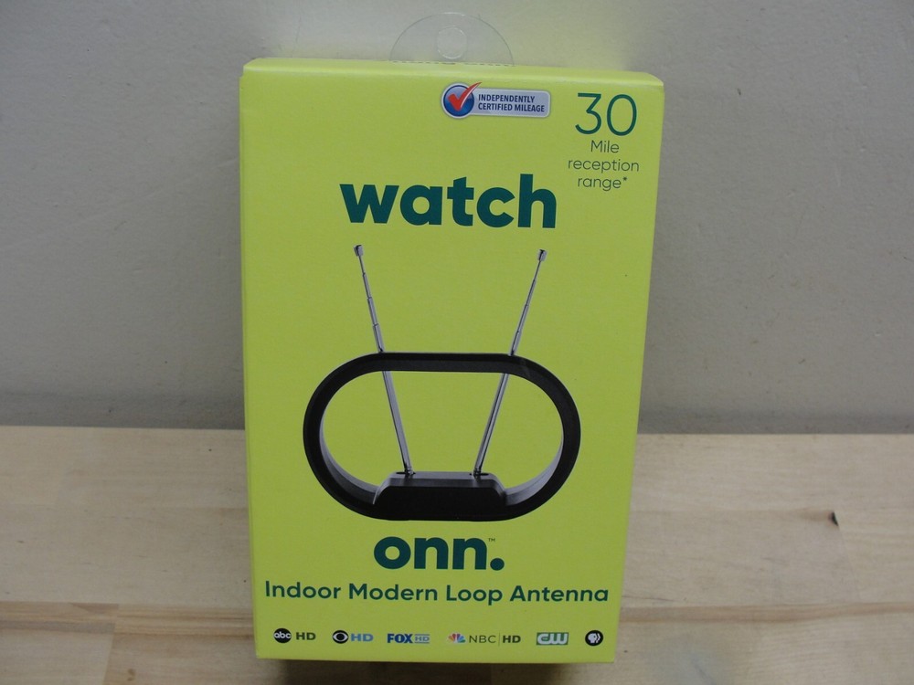 NEW WATCH ONN INDOOR MODERN LOOP ANTENNA 30 MILE RECEPTION RANGE