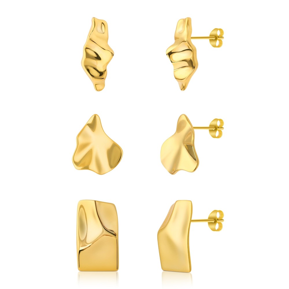 S925 Sterling Silver Jewelry Set for Women, 18K Gold Plated 3 Pairs Stud Earr...