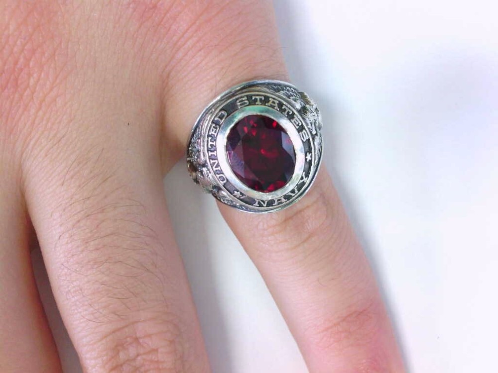 NICE Vintage United States Navy Eagle Sterling Silver Ruby Ring. BUY NOW!-image