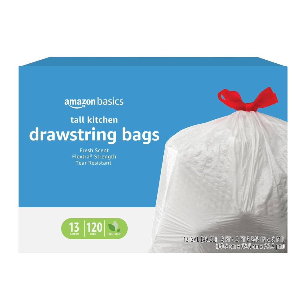 Flextra Tall Kitchen Drawstring Trash Bags, Fresh Scent, 13 Gallon, 120 Count