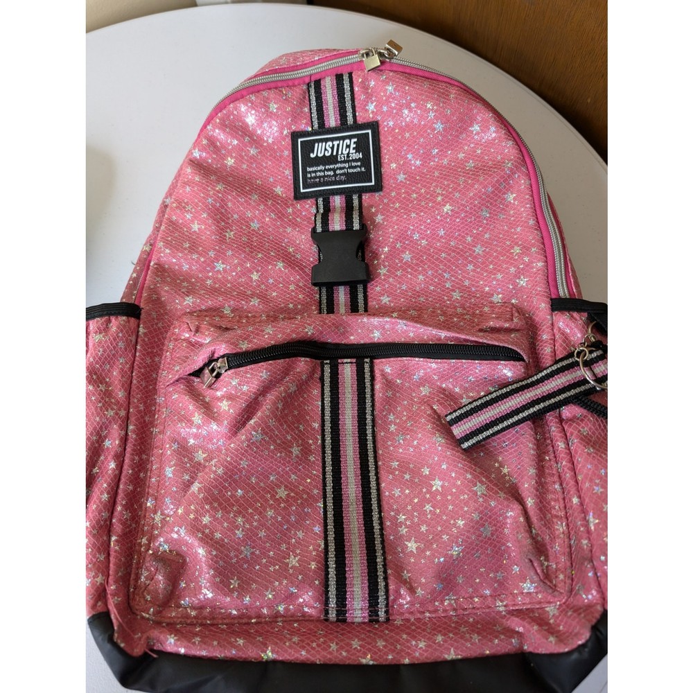 Justice Pink Sparkly Bacpack With Gear Clip