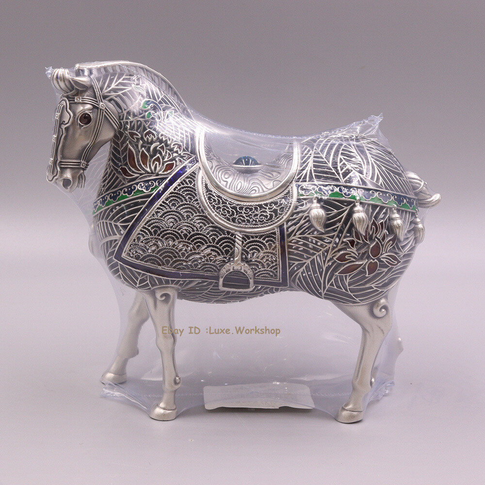 Pure Silver 999 Horse Arrives At Success Ornament Cloisonne Collection /180.95g