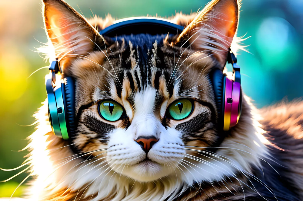 AI art digital wallpaper of cat wearing headphones for desktop-image