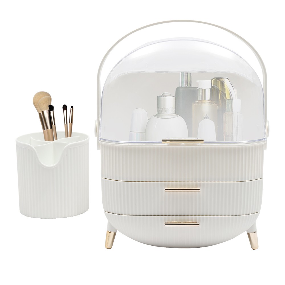 Portable Make Up Organiser Cosmetic Box Makeup Storage Box w/Lid Dustproof 18L