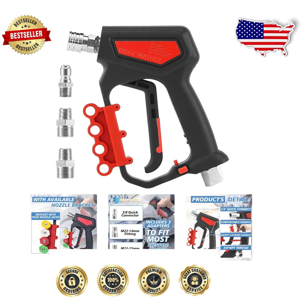 5000 PSI Pressure Washer Gun with 360° Swivel & Quick Connector Accessories