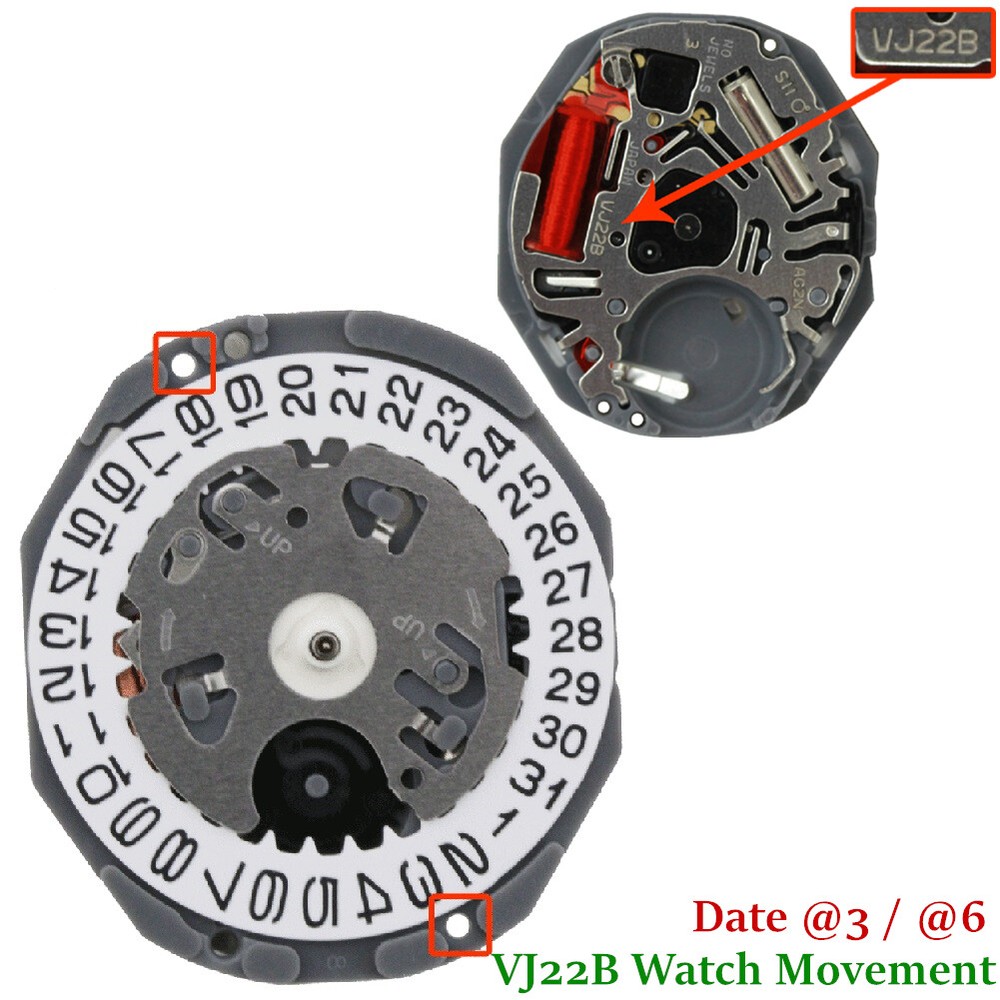 Quartz Watch Movement White Dial 351332 Stem Compatible with Hattori VJ22 VJ22B