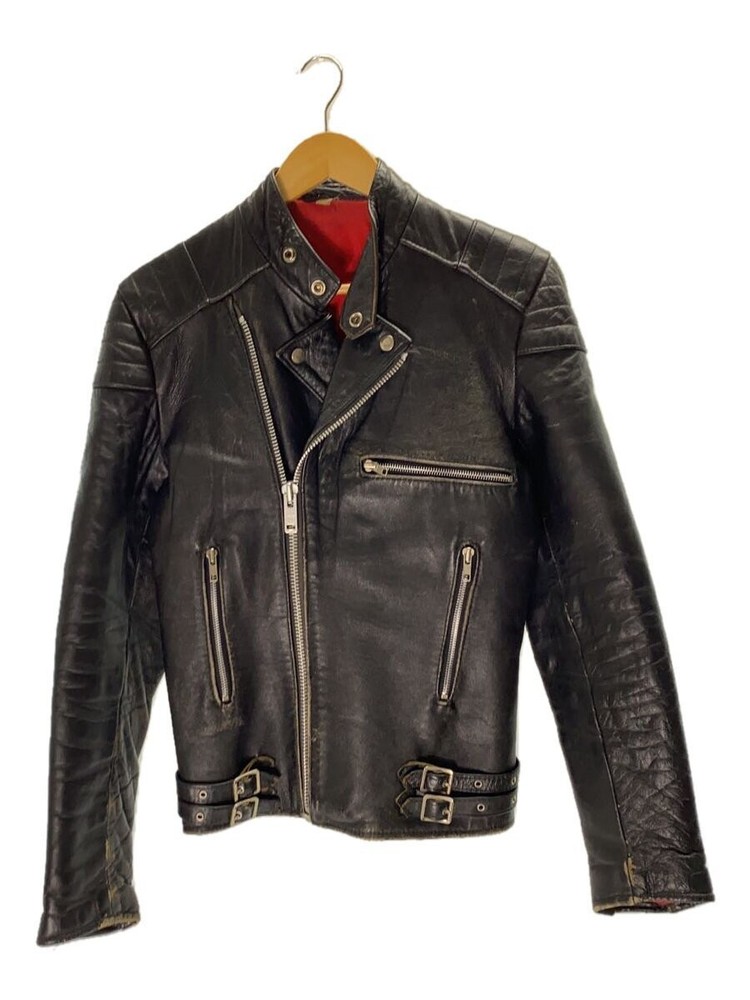 70s Lonjan Real Leather Double Rider Jacket Size 34 Black 1306