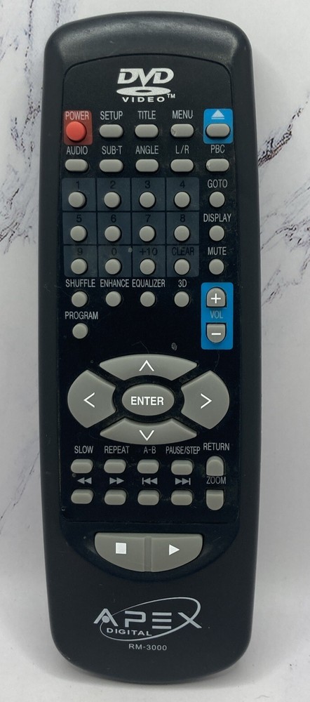 Apex Digital RM-3000 OEM Original DVD Player Replacement Remote Control Without Battery Cover