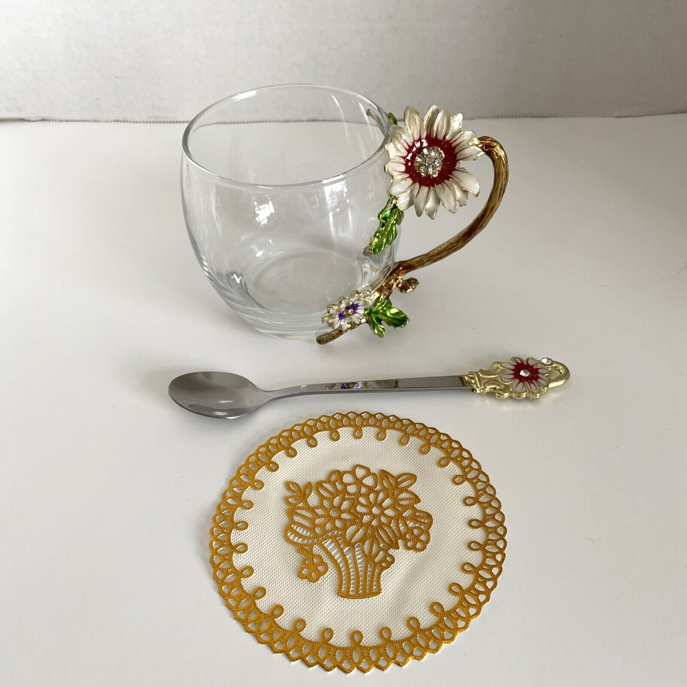 Glass Coffee/Tea Cup Mug with Spoon and Coaster