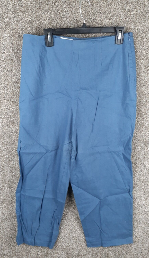 Talbots Crop Pant Womens 16 Blue Cotton Linen Blend Stretch Side Zip Casual Chic