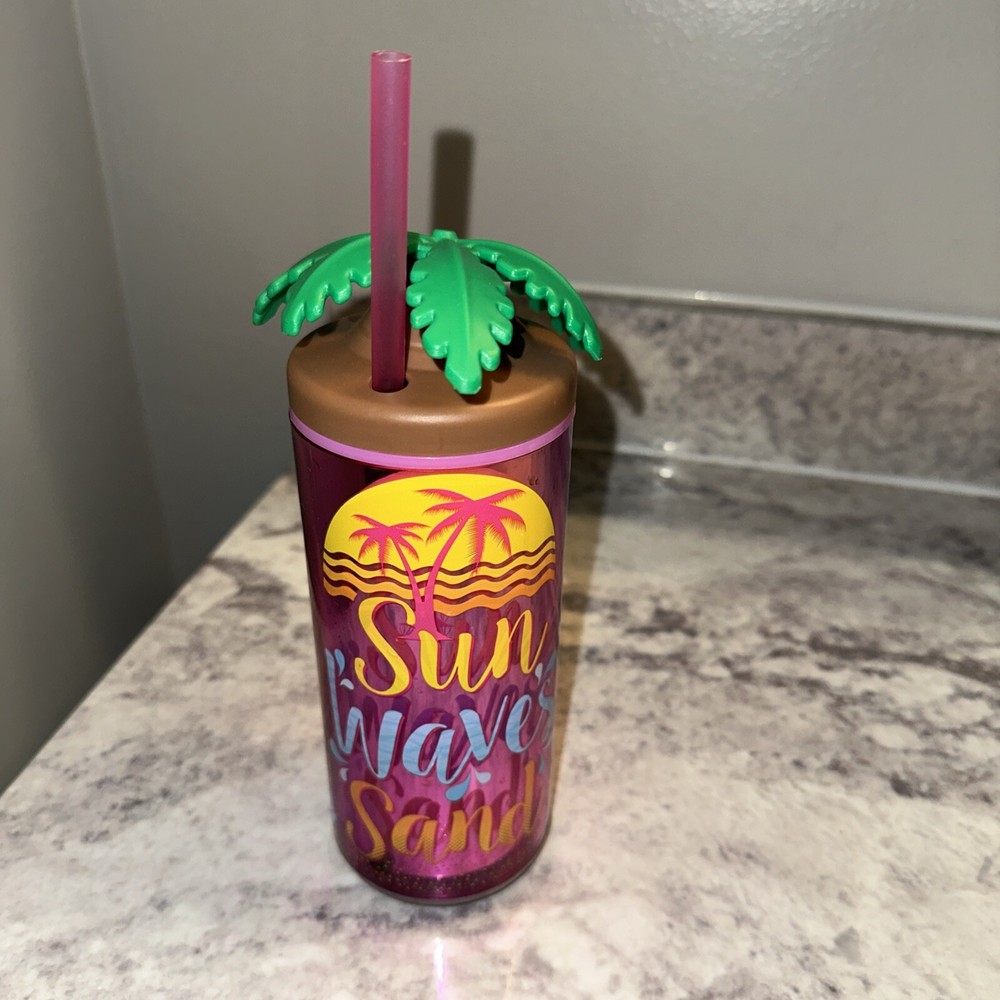 Cool Gear 16 Oz Tumbler with Palm Trees Double Wall Insulated for Summer Vibes