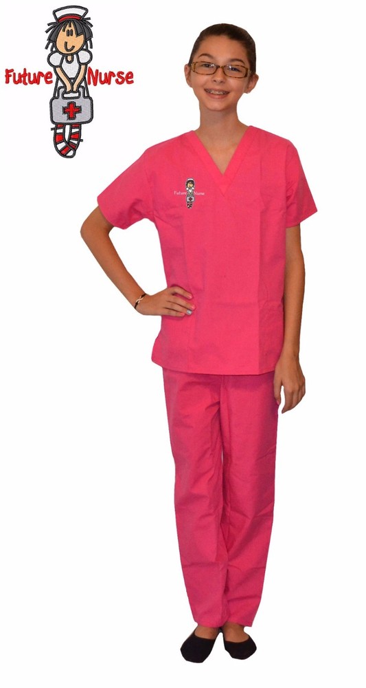 Hot Pink Kids Nurse Scrubs with Future Nurse Embroidery