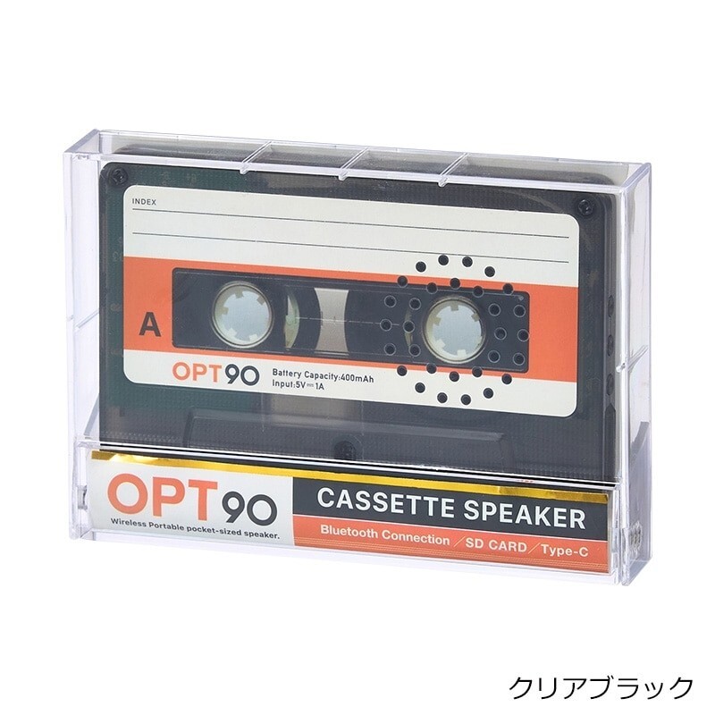 Opt! Opt90 Cassette Tape-Type Speaker Bluetooth  Portable Speaker Clear Black