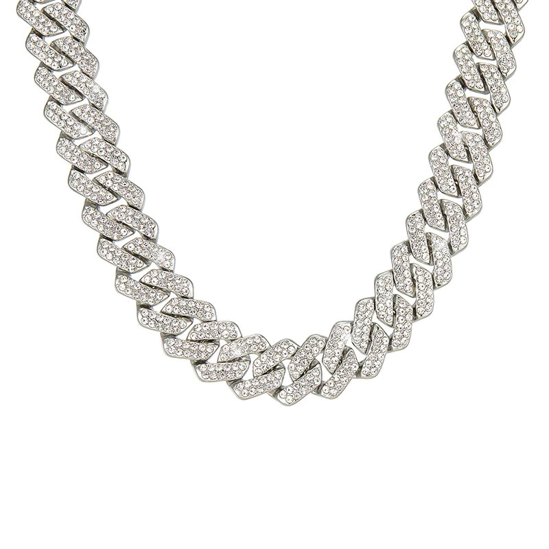 45cm Light Luxury Cuban Chain with Full Diamond Accents for Men and Women-image