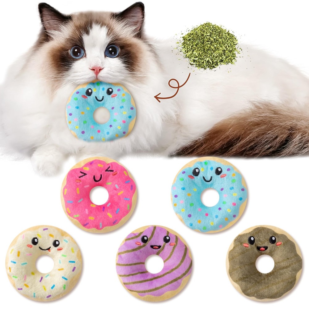 Organic Catnip Donut Toys 5pcs Funny Dessert Interactive Chew Kitten Indoor