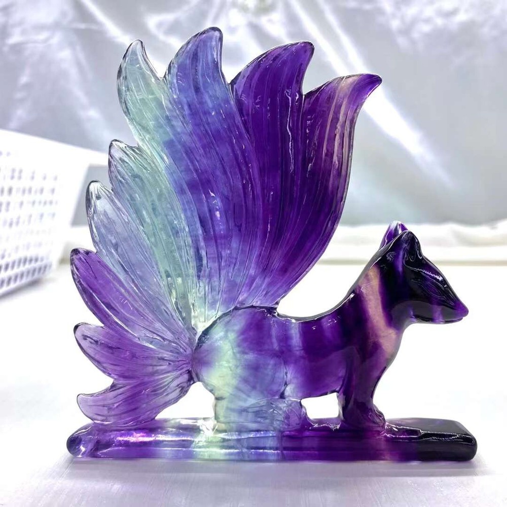 1pc Natural Fluorite Quartz Carved Fox Skull Crystal Energy Healing Gem