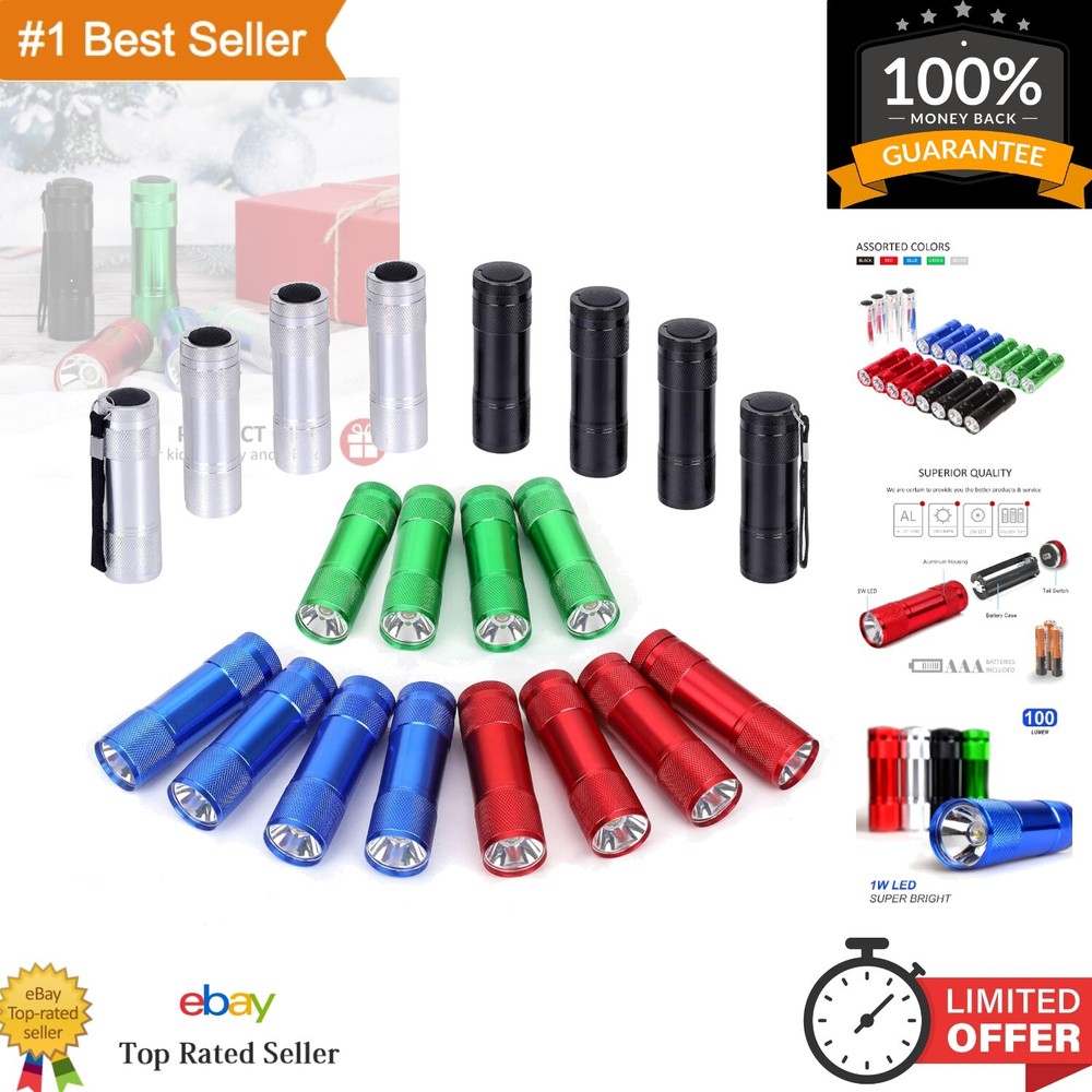 Durable 100 Lumen LED Flashlights Set - 20 Pieces with Free Heavy-Duty Batteries