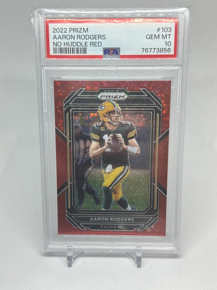 2022 Panini Prizm Football Aaron Rodgers No Huddle RED /50 PSA 10 Packers