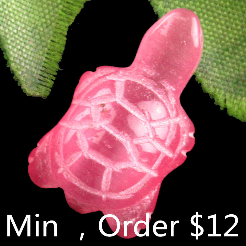 B63600 Carved Pink Cat Eye Gem Tortoise Figurine Decoration 22x13x8mm