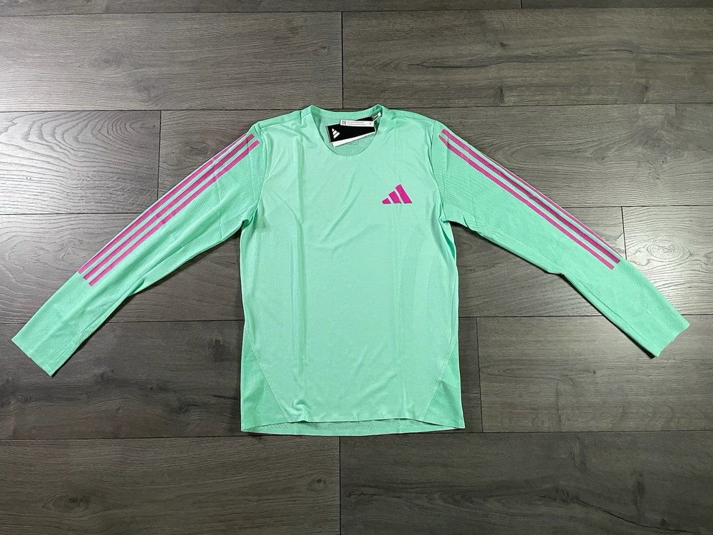 Adidas Promo Elite Long Sleeve Running Tee Green Pink Men’s Medium