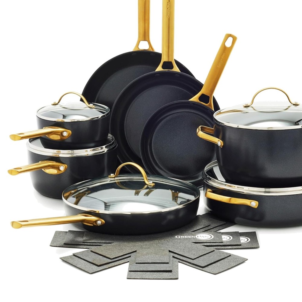 Elegant 16-Piece Nonstick Cookware Set with Diamond-Reinforced Ceramic Coating