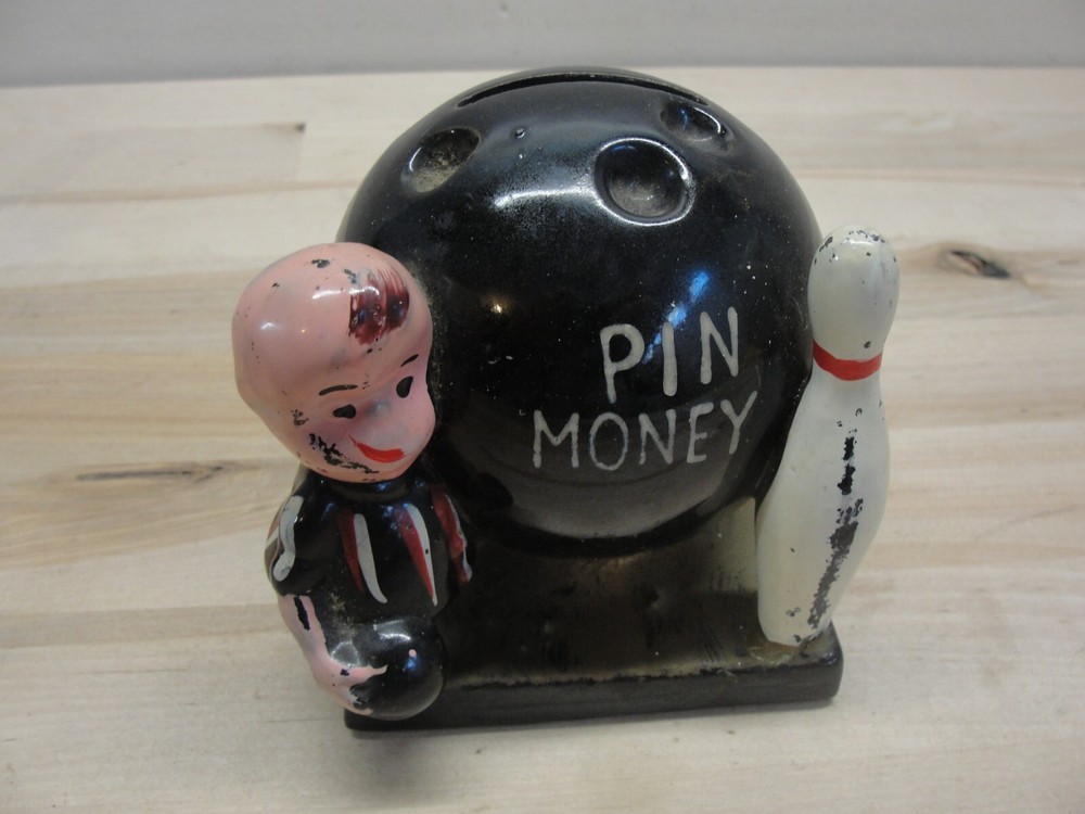 VINTAGE PIN MONEY BOWLING BALL CERAMIC BANK