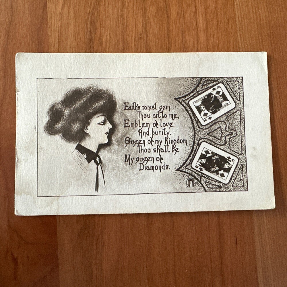 Pretty  lady Queen of Diamonds playing cards artist signed McHan? PC Serie 250