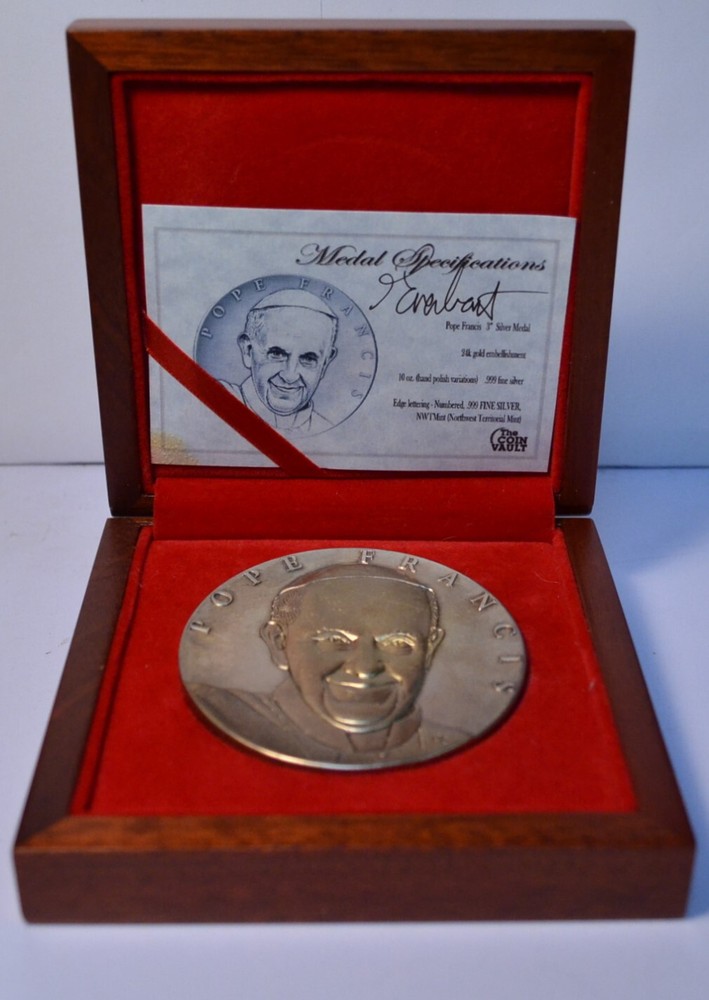 2015 PAPAL VISIT POPE FRANCIS 10 OZ .999 FINE SILVER MEDAL ORIGINAL BOX W/COA-image