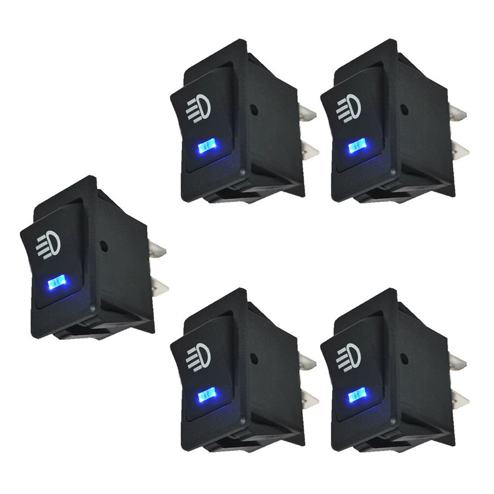 5PCS Car Interior Fog Light Rocker Toggle Switch Blue LED Dashboard Accessories