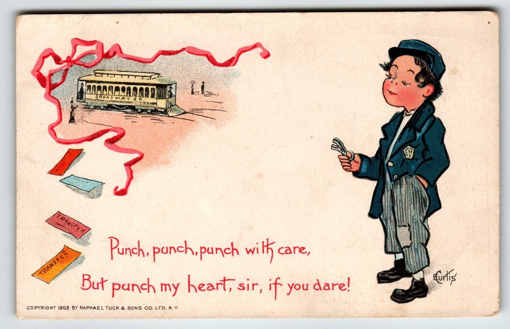 Valentines Day Postcard Tuck Signed E. Curtis Boy Railroad Train Car 1903 Unused